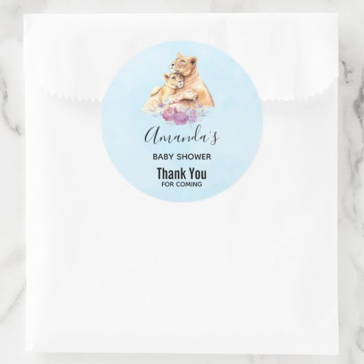 かわいい水彩母獅子&かわいい赤ちゃんシャワー ラウンドシール (バッグ)