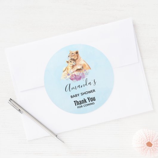 かわいい水彩母獅子&かわいい赤ちゃんシャワー ラウンドシール (封筒)