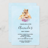かわいい水彩母獅子&かわいい赤ちゃんシャワー 招待状 (正面/裏面)