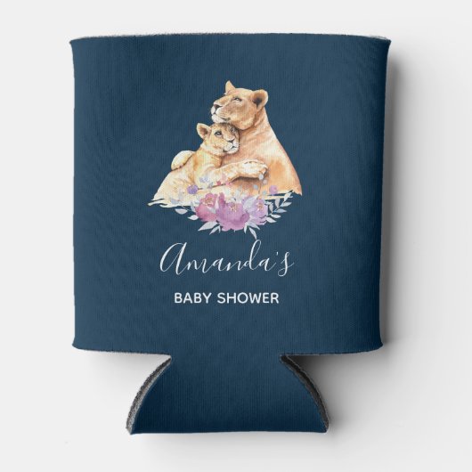 かわいい水彩母獅子&かわいい赤ちゃんシャワー 缶クーラー (正面)