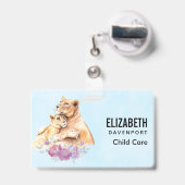 かわいい水彩母獅子&かわいい バッジ (伸縮クリップ付きの裏面)