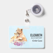 かわいい水彩母獅子&かわいい バッジ (伸縮クリップ付き付き表面)