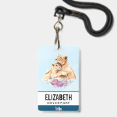 かわいい水彩母獅子&かわいい バッジ (Front with Lanyard)