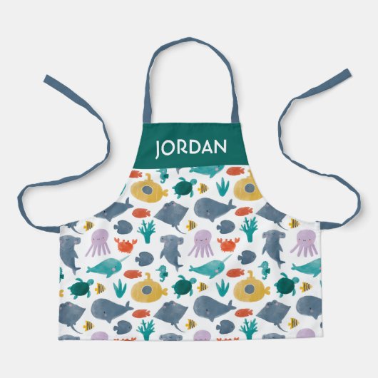かわいい水彩海動物のパターン エプロン (正面)