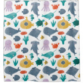 かわいい水彩海動物のパターン シャワーカーテン (正面)