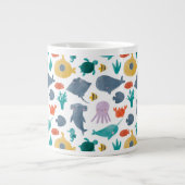 かわいい水彩海動物のパターン ジャンボコーヒーマグカップ (正面)