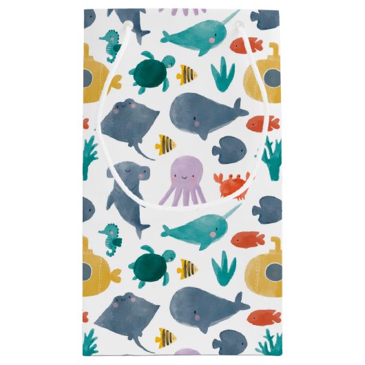 かわいい水彩海動物のパターン スモールペーパーバッグ (裏面)