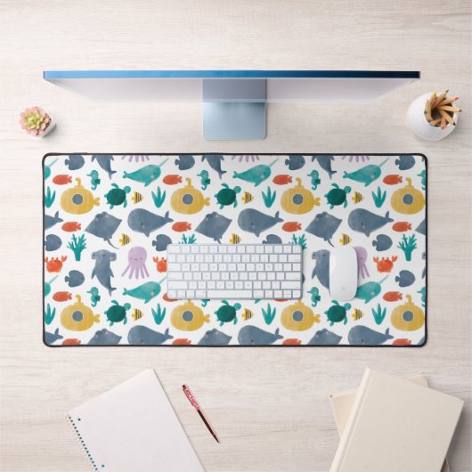 かわいい水彩海動物のパターン デスクマット (オフィス1)
