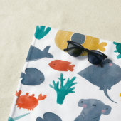 かわいい水彩海動物のパターン ビーチタオル (インサイチュ)