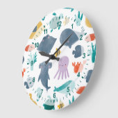かわいい水彩海動物のパターン ラージ壁時計 (傾斜)
