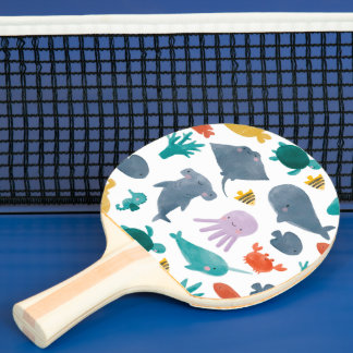 かわいい水彩海動物のパターン 卓球ラケット