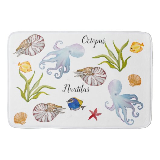 かわいい水彩海底住民 バスマット (正面)
