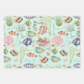 かわいい水彩海洋生物の魚とサンゴ ラッピングペーパーシート (正面2)
