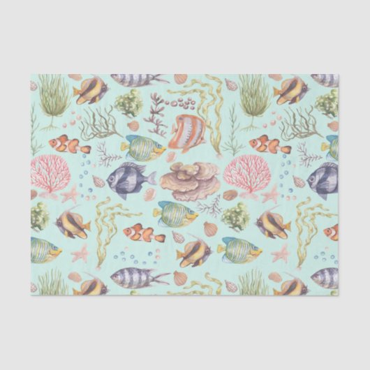 かわいい水彩海洋生物の魚とサンゴ 薄葉紙 (正面)