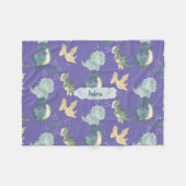 かわいい水彩淡紫色の恐竜 フリースブランケット (正面(横))