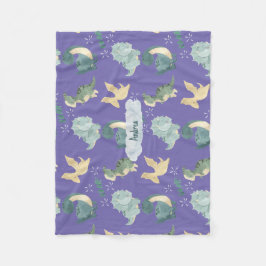 かわいい水彩淡紫色の恐竜 フリースブランケット