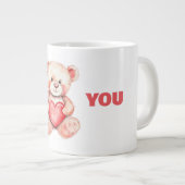 かわいい水彩漫画のクマと赤いハート ジャンボコーヒーマグカップ (正面右)