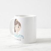 かわいい水彩漫画の女性ポートレート カスタム コーヒーマグカップ (正面左)