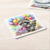 かわいい水彩漫画ラクーン誕生日 スクエアペーパーコースター (アングル)
