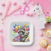 かわいい水彩漫画ラクーン誕生日 ペーパープレート (パーティー)