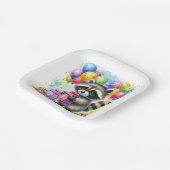 かわいい水彩漫画ラクーン誕生日 ペーパープレート (傾斜あり)