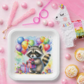 かわいい水彩漫画ラクーン誕生日 ペーパープレート (パーティー)