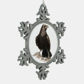 かわいい水彩烏の鳥の自然アート スノーフレークピューターオーナメント (左)