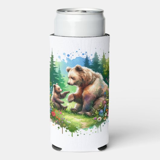 かわいい水彩熊とパーソナライズされたかわいい スリム缶クーラー (Seltzer裏面)