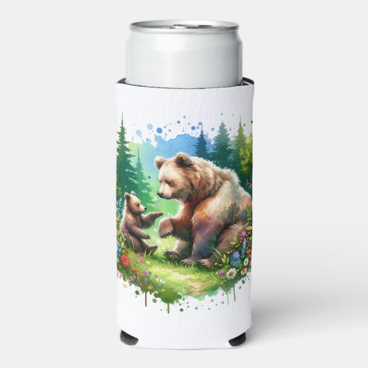 かわいい水彩熊とパーソナライズされたかわいい スリム缶クーラー (Seltzer正面)