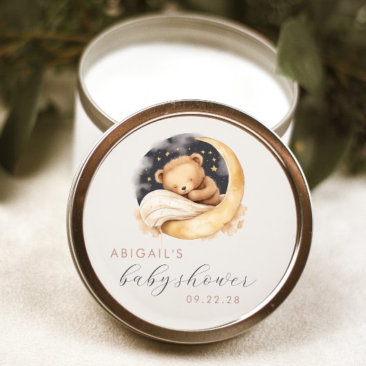 かわいい水彩熊と月の赤ちゃんシャワー ラウンドシール