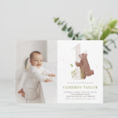 かわいい水彩熊ウッドランドフォトファースト誕生日 招待状 (スタンド正面)