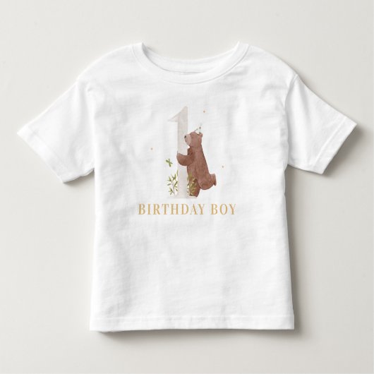 かわいい水彩熊ウッドランド最初の誕生日パーティー トドラーTシャツ (正面)
