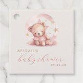 かわいい水彩熊ピンクの女の子ベビーシャワー フェイバータグ (正面)