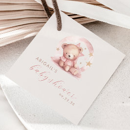 かわいい水彩熊ピンクの女の子ベビーシャワー フェイバータグ