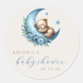 かわいい水彩熊ブルームーンボーイ赤ちゃんシャワー ラウンドシール (正面)