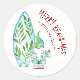 かわいい水彩熱帯ビーチクリスマス ラウンドシール