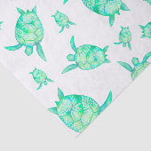 かわいい水彩熱帯フローラウミガメの水色 薄葉紙 (詳細)