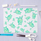かわいい水彩熱帯フローラウミガメの水色 薄葉紙 (クラフト)