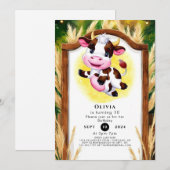 かわいい水彩牛誕生日 招待状 (正面/裏面)