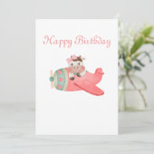 かわいい水彩牛&飛行機お洒落誕生日 シーズンカード (スタンド正面)