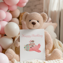 かわいい水彩牛&飛行機お洒落誕生日