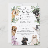 かわいい水彩犬たちフローラガーデン赤ちゃんシャワー 招待状 (正面)