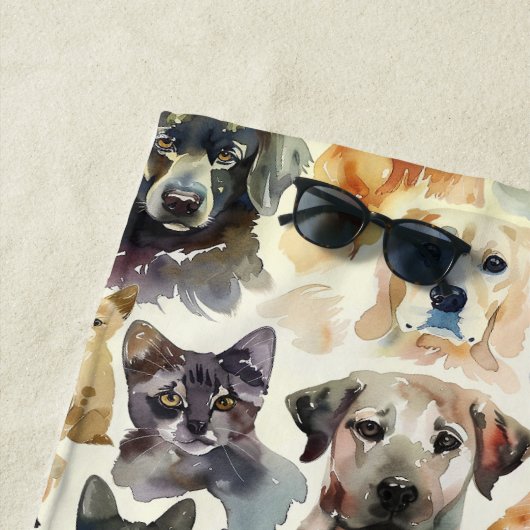 かわいい水彩犬と猫|過去記事 ビーチタオル (インサイチュ)