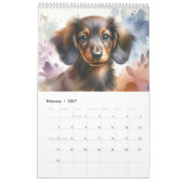 かわいい水彩犬のポートレート（12か月） カレンダー (2月 2027)
