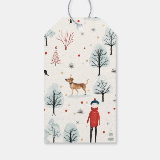 かわいい水彩犬の毛皮と明るいクリスマス ギフトタグ (裏面)