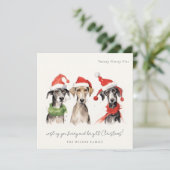 かわいい水彩犬の毛皮と明るいクリスマス シーズンカード (スタンド正面)