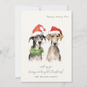 かわいい水彩犬の毛皮と明るいクリスマス シーズンカード (正面)