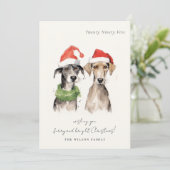 かわいい水彩犬の毛皮と明るいクリスマス シーズンカード (スタンド正面)