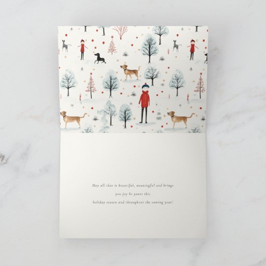 かわいい水彩犬の毛皮と明るいクリスマス シーズンカード (内部)