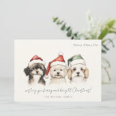 かわいい水彩犬の毛皮と明るいクリスマス シーズンカード (スタンド正面)